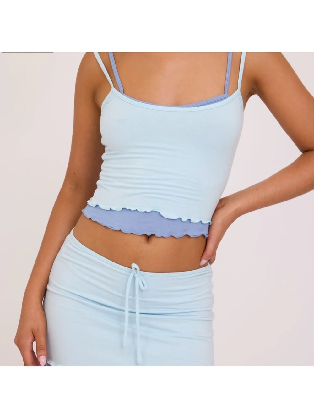 Tiger Mist - Light Blue Layered Ribbed Cami Tank Top